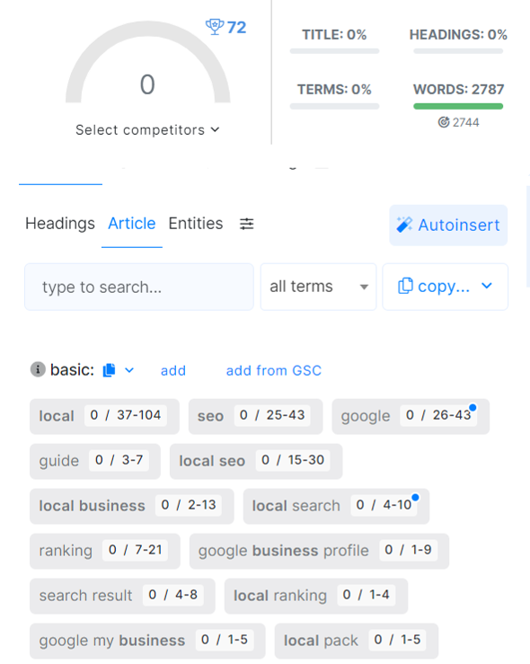 seo content score in NeuronWriter