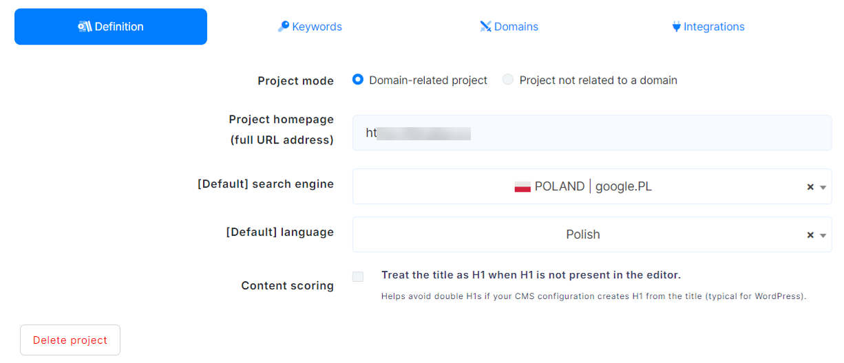 setup project on NeuronWriter
