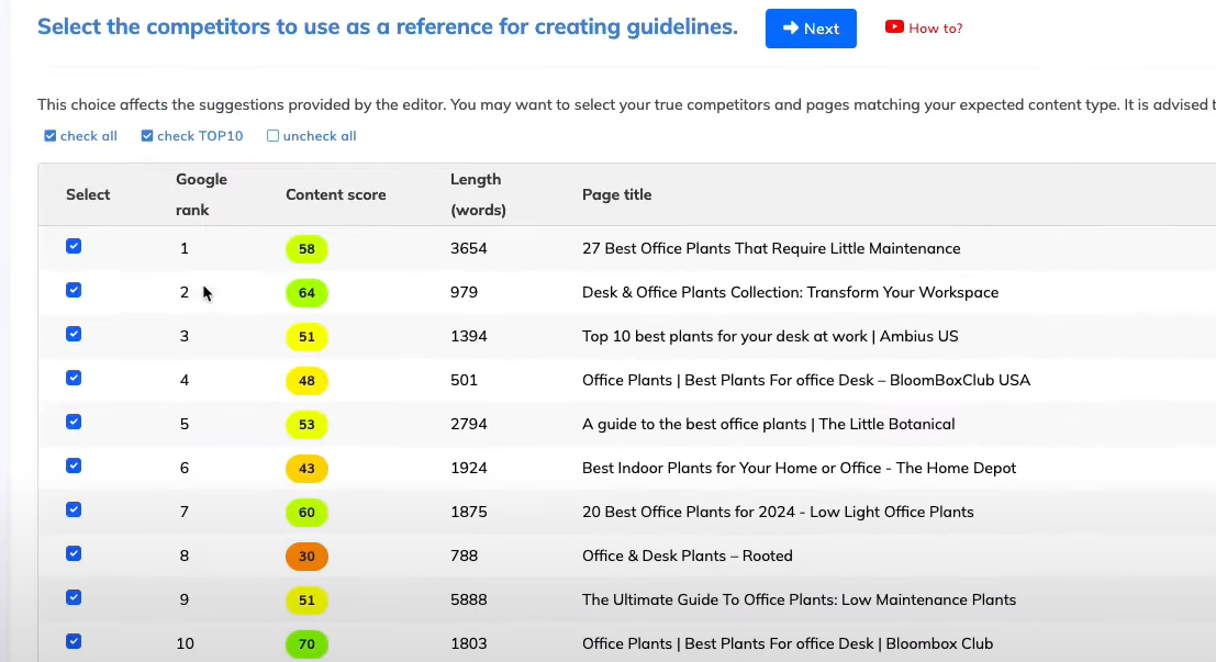 content planning in NeuronWriter