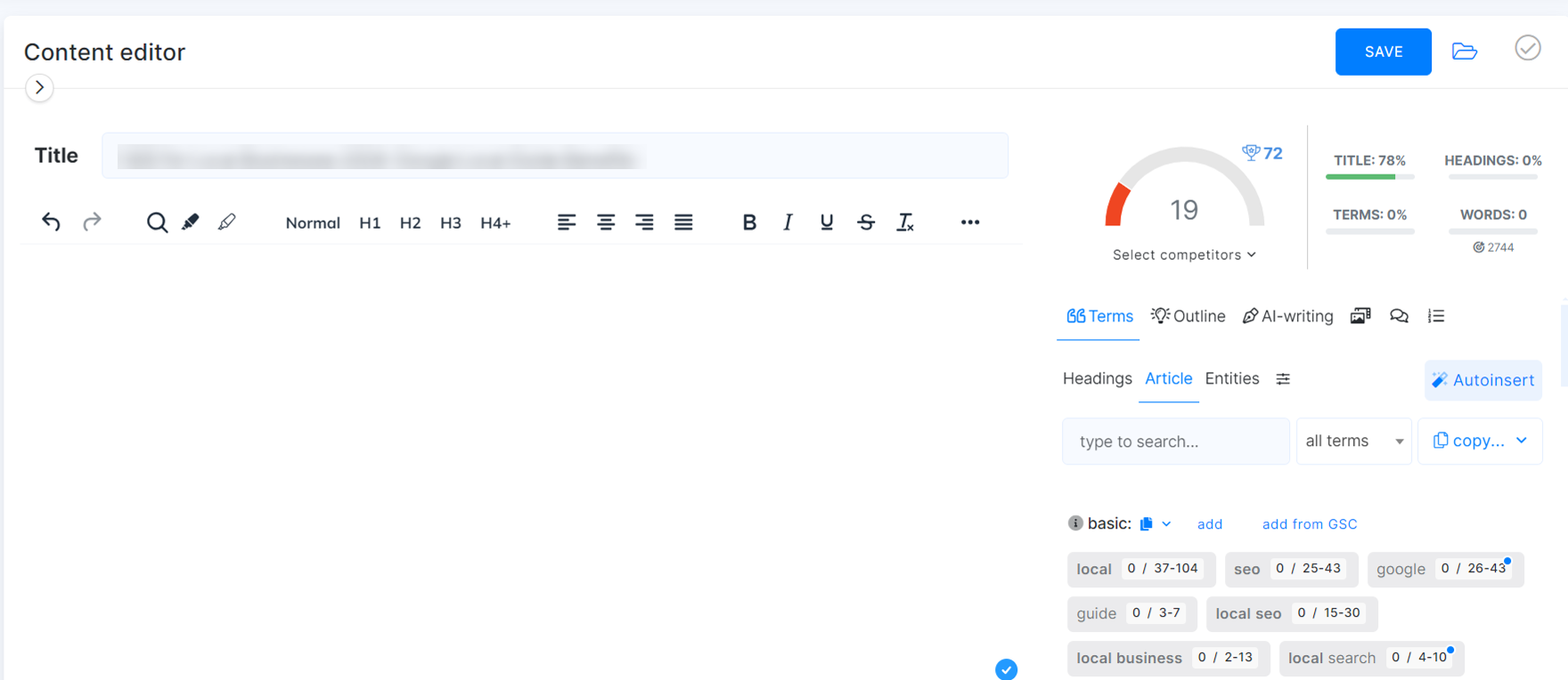 content editor in NeuronWriter