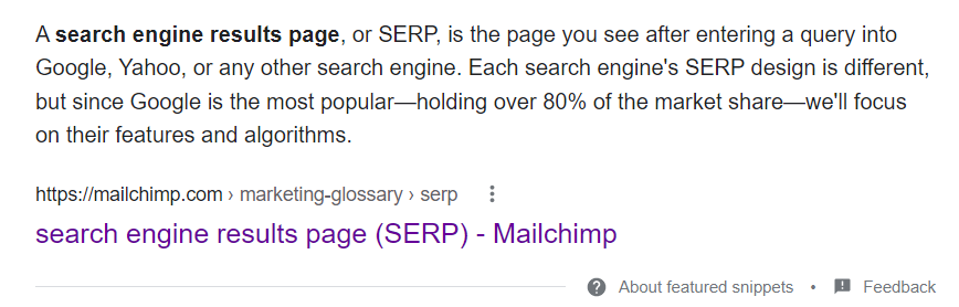 featured snippet results